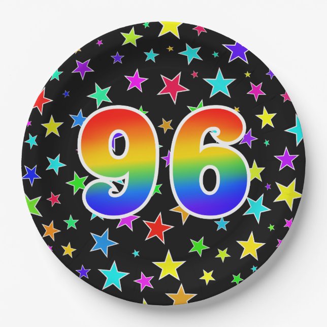 96th Event: Bold, Fun, Colourful Rainbow 96 Paper Plate (Front)