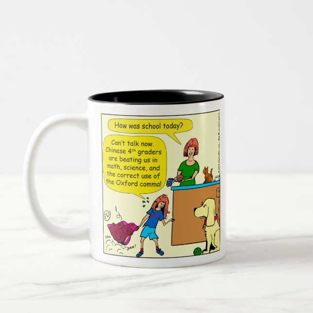 971 math science Oxford comma cartoon Two-Tone Coffee Mug (Left)