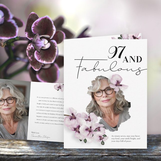 97 & Fabulous Orchid Photo Birthday Greeting Card (Creator Uploaded)