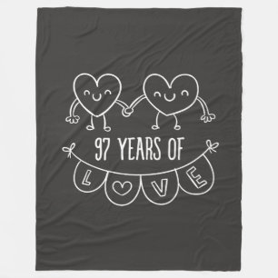 97th Anniversary Gift Chalk Hearts Fleece Blanket