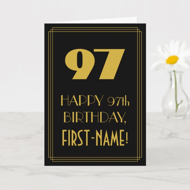 97th Birthday – Art Deco Inspired Look "97" & Name Card (Small Plant)
