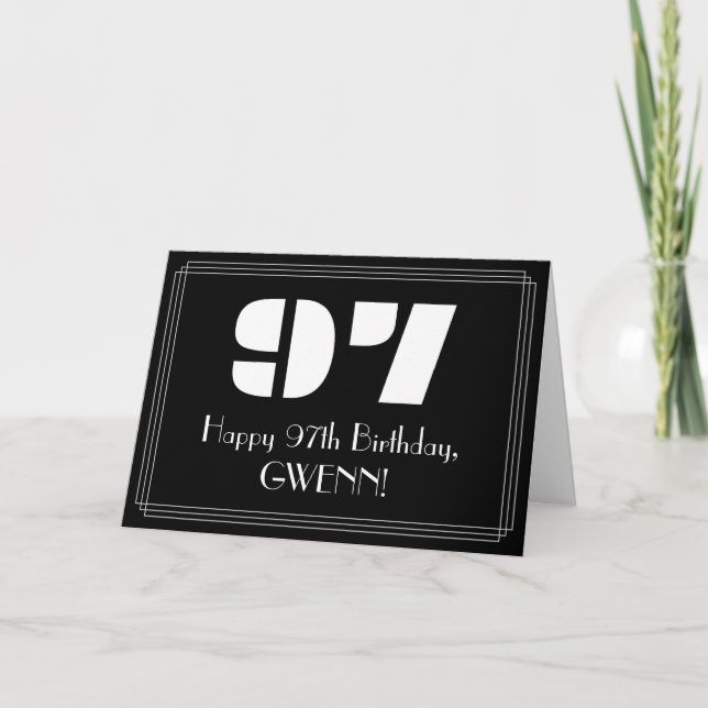 97th Birthday: Art Deco Inspired Look "97" & Name Card (Front)