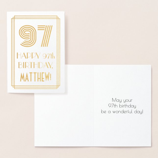 97th Birthday - Art Deco Inspired Look "97" & Name Foil Card (Display)