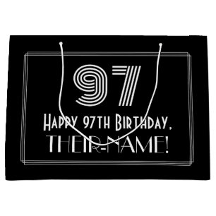 97th Birthday — Art Deco Inspired Look "97" & Name Large Gift Bag