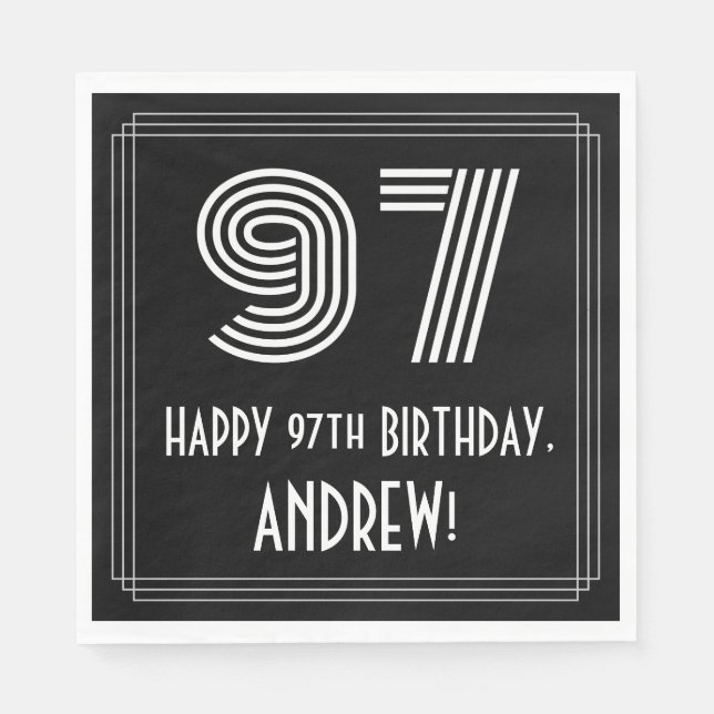 97th Birthday: Art Deco Inspired Look "97" + Name Napkin (Front)