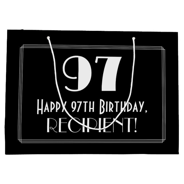 97th Birthday: Art Deco Inspired Style "97", Name Large Gift Bag (Back)