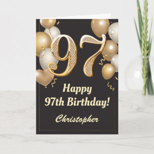 97th Birthday Black and Gold Balloons Confetti Card