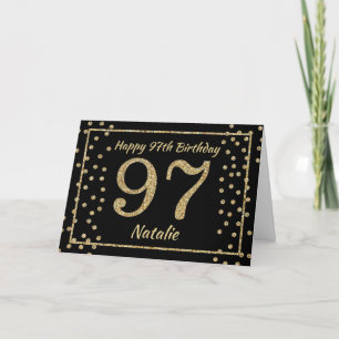 97th Birthday Black and Gold Glitter Confetti Card