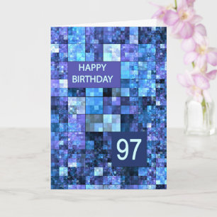 97th Birthday, Blue Squares, Card