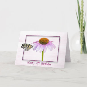 97th Birthday Butterfly on Cone Flower Card