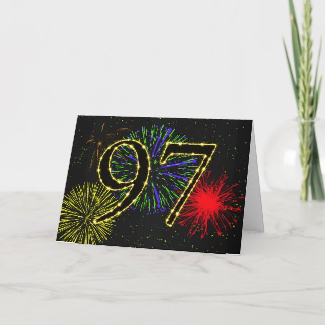 97th  Birthday card with fireworks (Front)