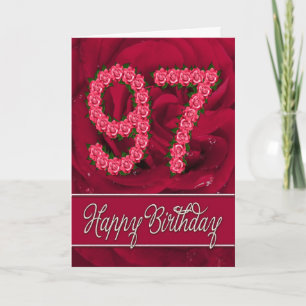 97th birthday card with roses and leaves