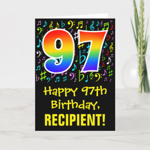 97th Birthday: Colorful Music Symbols + Rainbow 97 Card