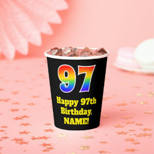 97th Birthday: Colourful, Fun, Exciting, Rainbow 9 Paper Cups