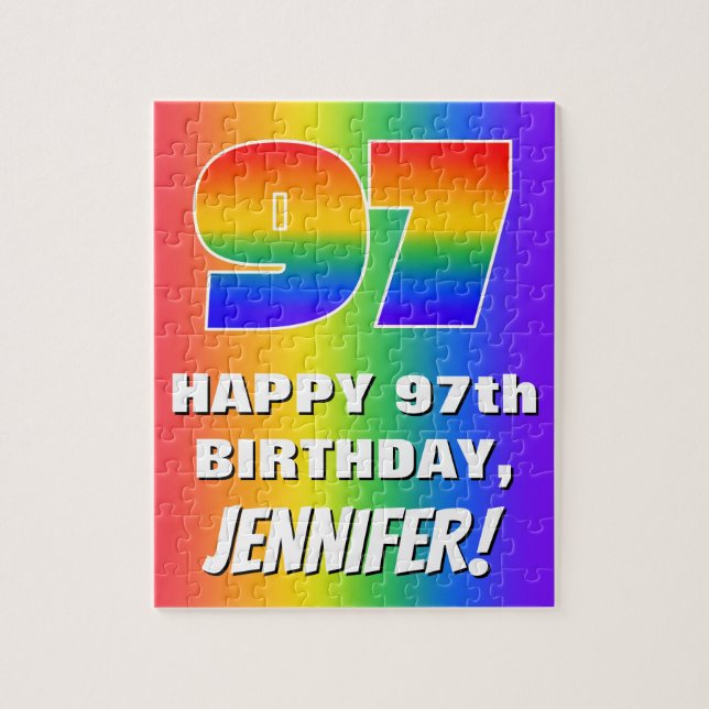 97th Birthday: Colourful, Fun Rainbow Pattern # 97 Jigsaw Puzzle (Vertical)