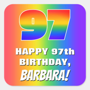 97th Birthday: Colourful, Fun Rainbow Pattern # 97 Square Sticker