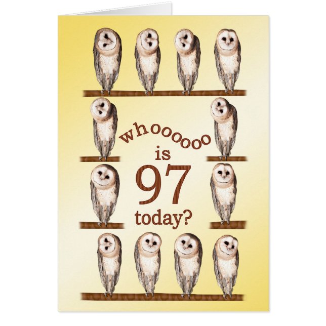 97th birthday, Curious owls card. (Front)