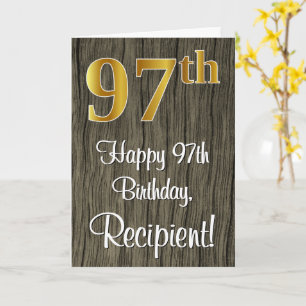 97th Birthday: Elegant Faux Gold Look #, Faux Wood Card