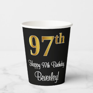 97th Birthday - Elegant Luxurious Faux Gold Look # Paper Cups