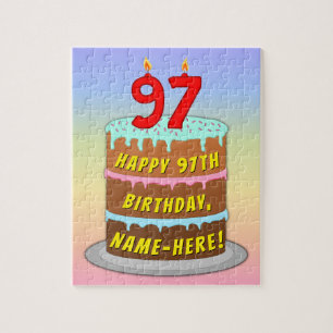 97th Birthday: Fun Cake and Candles + Custom Name Jigsaw Puzzle
