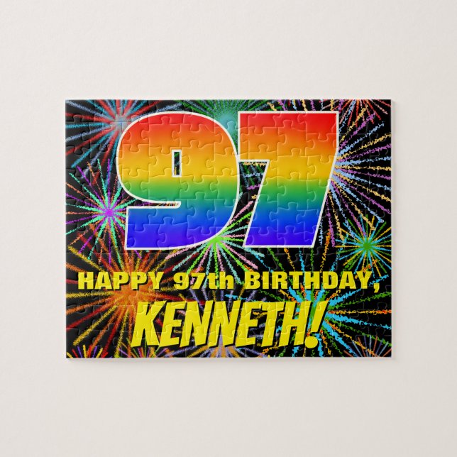 97th Birthday: Fun, Colourful Celebratory Firework Jigsaw Puzzle (Horizontal)