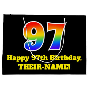 97th Birthday ~ Fun, Colourful, Vibrant, Rainbow 9 Large Gift Bag