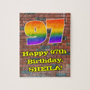 97th Birthday: Fun Graffiti-Inspired Rainbow 97 Jigsaw Puzzle