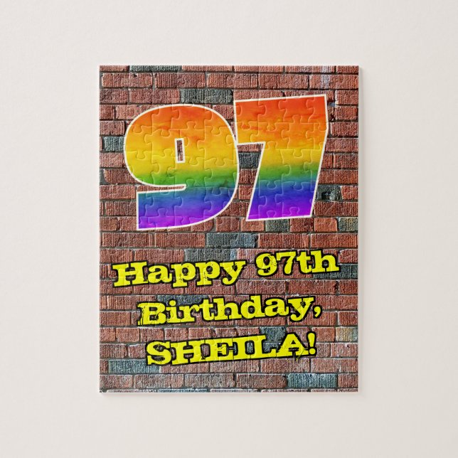 97th Birthday: Fun Graffiti-Inspired Rainbow 97 Jigsaw Puzzle (Vertical)