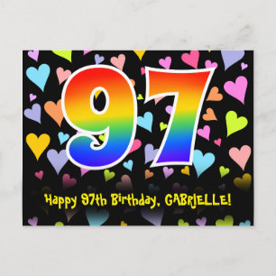 97th Birthday: Fun Hearts Pattern, Rainbow 97 Postcard