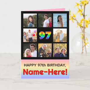 97th Birthday: Fun Rainbow #, Custom Photos + Name Card