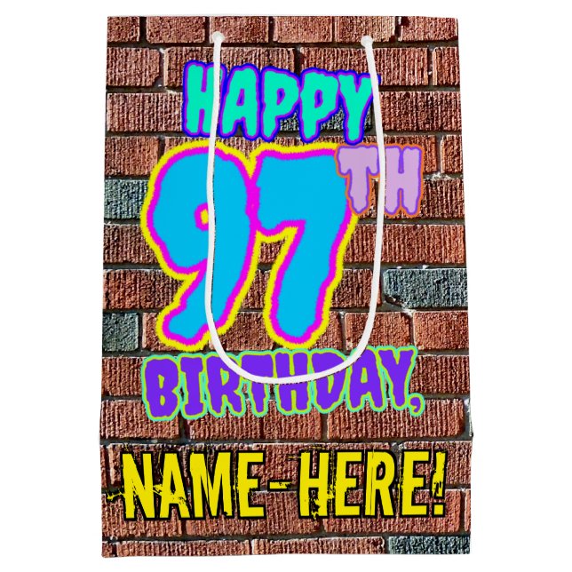 97th Birthday: Fun, Urban Graffiti Inspired Look Medium Gift Bag (Back)