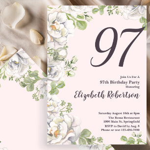 97th Birthday Invitation Blush Pink Floral Peonies