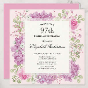 97th Birthday Invitation Elegant Pink Flowers