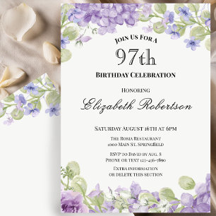 97th Birthday Invitation Elegant Purple Floral