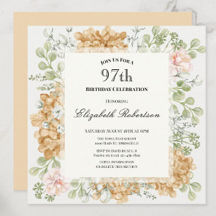 97th Birthday Invitation in Elegant Autumn Colours