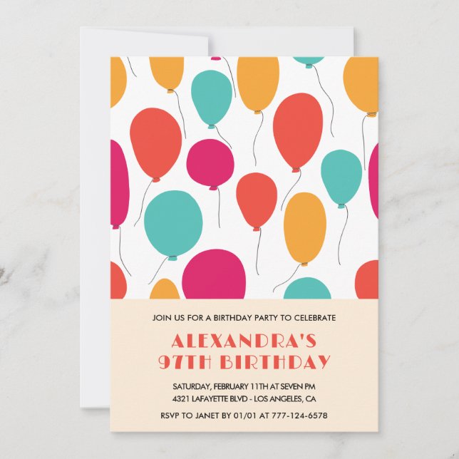 97th birthday invitations Balloons Colourful (Front)
