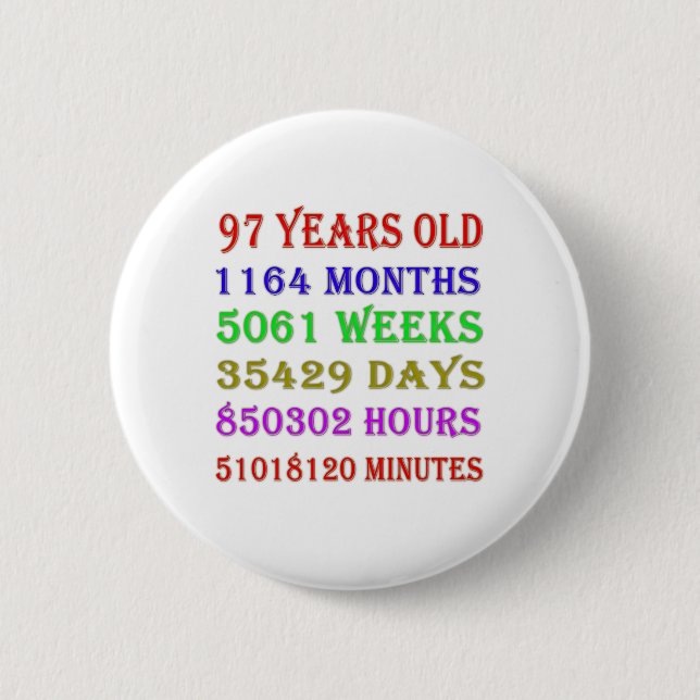97th  Birthday Milestones 6 Cm Round Badge (Front)