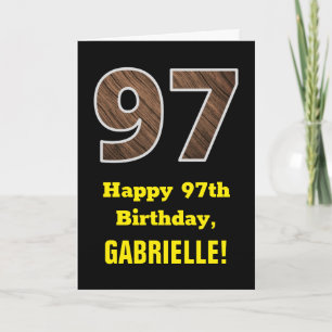 97th Birthday: Name, Faux Wood Grain Pattern "97" Card