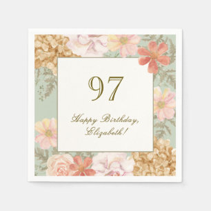 97th Birthday Napkin Autumn Color Floral Sage