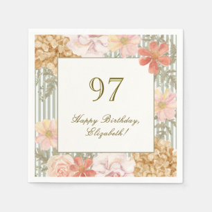 97th Birthday Napkin Autumn Colour Floral Stripe