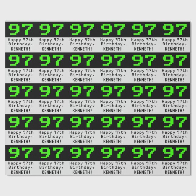 97th Birthday - Nerdy / Geeky Style "97" and Name Wrapping Paper (Flat)