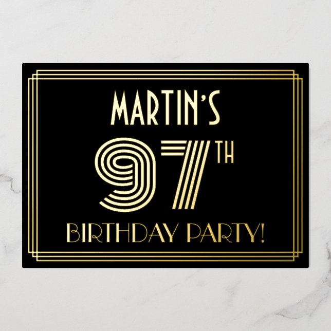 97th Birthday Party — Art Deco Style “97” + Name (Front)