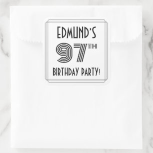 97th Birthday Party: Art Deco Style + Custom Name Square Sticker