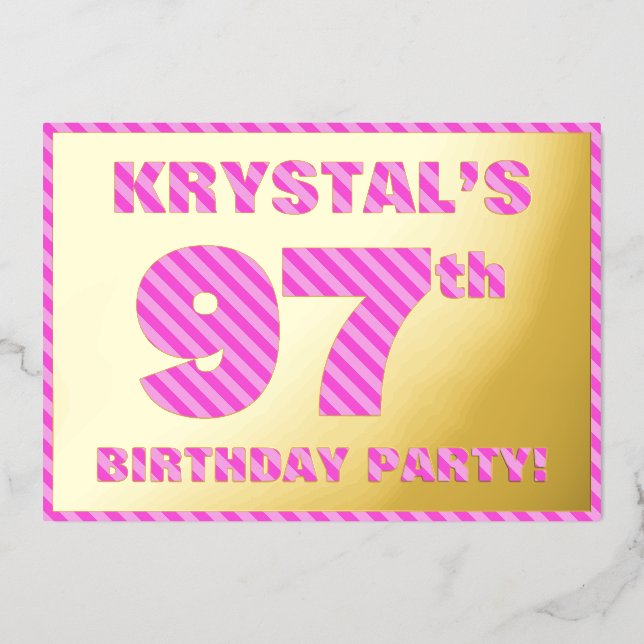 97th Birthday Party — Bold, Fun, Pink Stripes # 97 (Front)