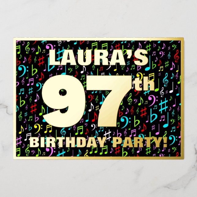 97th Birthday Party — Fun, Colourful Music Symbols (Front)