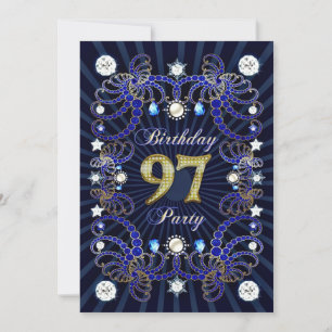 97th birthday party invite with masses of jewels