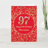 97th Birthday Red and Gold Floral Pattern