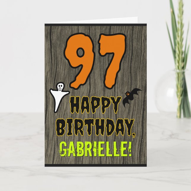 97th Birthday: Spooky Halloween Theme, Custom Name Card (Front)