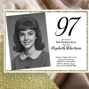 97th Custom Photo White and Gold  Invitation
