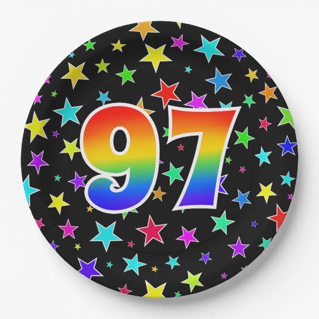97th Event: Bold, Fun, Colourful Rainbow 97 Paper Plate (Front)